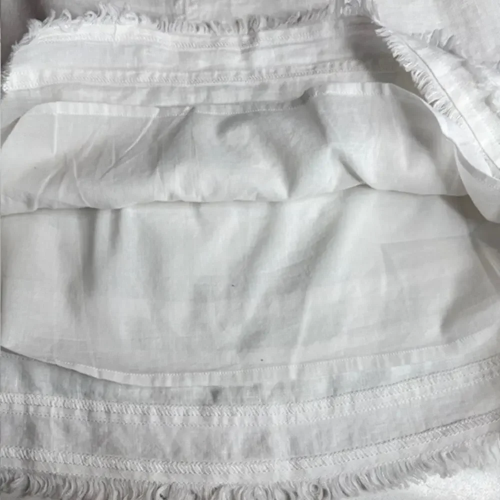 Tommy Bahama White Linen Fringe Hem Skirt Womens Size 12 Lined Knee Length